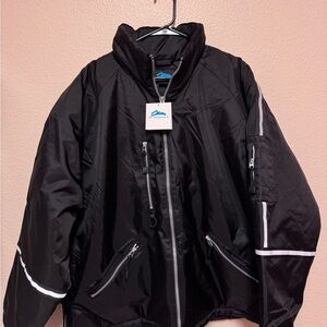 Black Windbreaker Jacket with Reflective Stripes